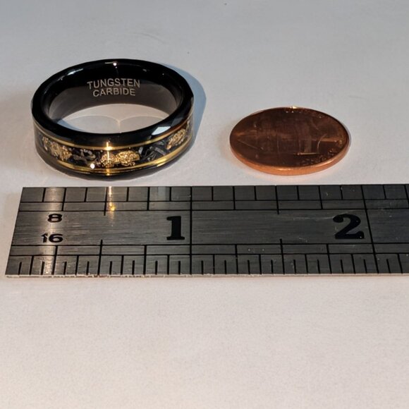 Black Tungsten Ring with Gold Leaf Meteorite Inlay Size 11 - Picture 10 of 10